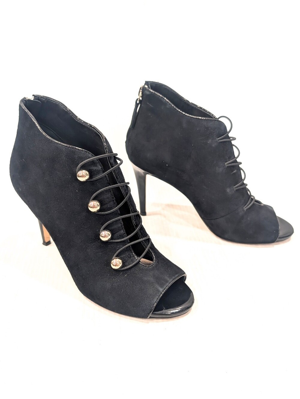 WHITE HOUSE BLACK MARKET Peyton Military Black Peep Toe Stiletto Heels Size 7.5